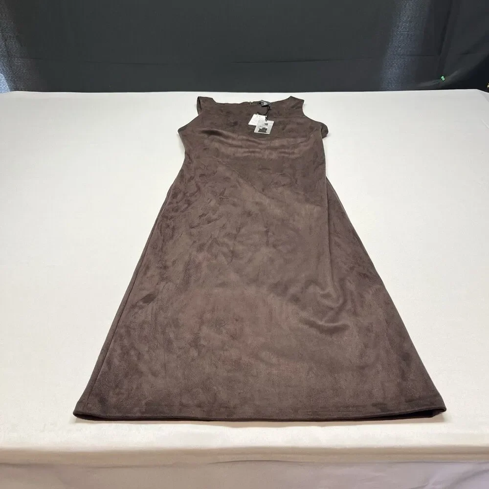 Brown Faux Suede Leather Midi Maxi Dress - Picture 4 of 11